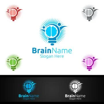 Happy Brain Logo with Think Idea Concept Design Stock Illustration