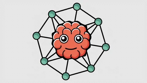 Happy brain with a neural network.  Brain animation. Cartoon Stock Footage 319763814