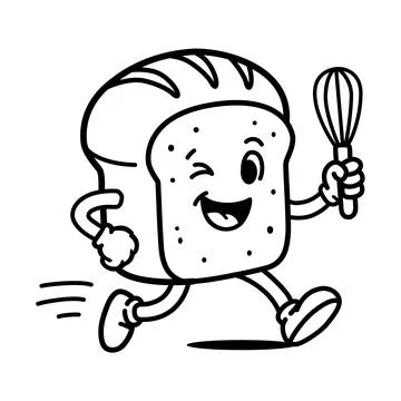 Happy Bread Baker Character with Whisk Vector Illustrazione stock