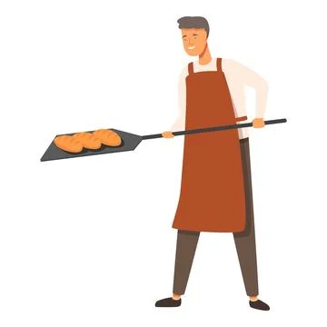 Happy bread baker icon cartoon vector. Bread production oven Stock Illustration