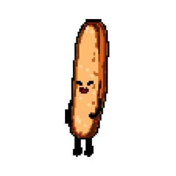 Happy bread character pixel art vector illustration Stock Illustration