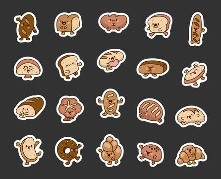 Happy bread face characters. Sticker Bookmark. Stockillustratie