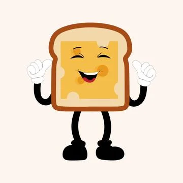 Happy Bread Slice Cartoon Mascot Character Illustrazione stock