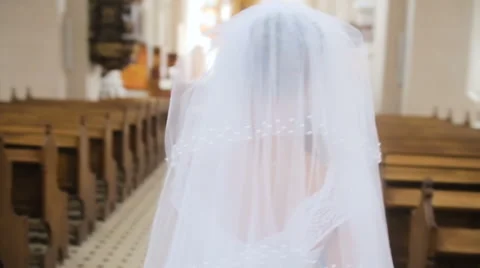 Happy bride approaching,turns and smiling Stock Footage 63573290