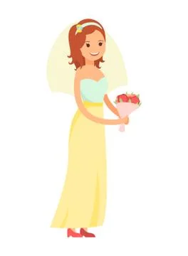 Happy Bride Isolated on White Vector Illustration Illustrazione stock
