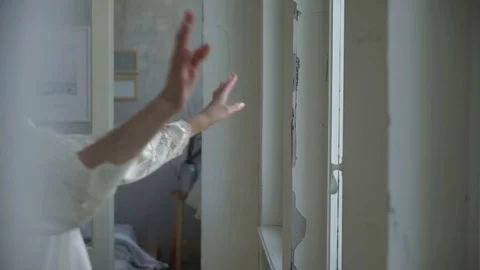 Happy bride opens a window 库存影片 70062711