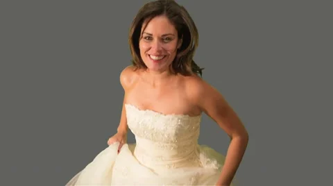 Happy Bride Running on Her Wedding Dress Towards Camera Stock Footage 43182351