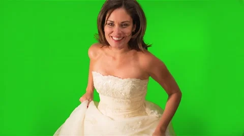 Happy Bride Running. Shot on Green Screen Stock Footage 43257367