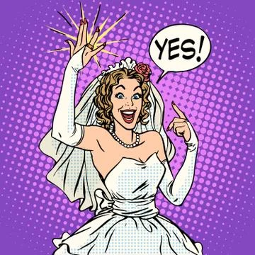Happy bride with a wedding ring Stock Illustration