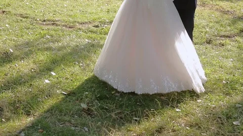 Happy brides dance on green grass Stock Footage 77188238