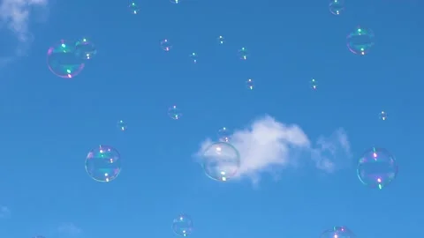 Happy Bubbles, Cloudy Day, Sky Background, Slow Motion Stock Footage 161130507