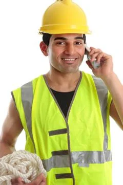 Happy builder construction worker Stock Photos