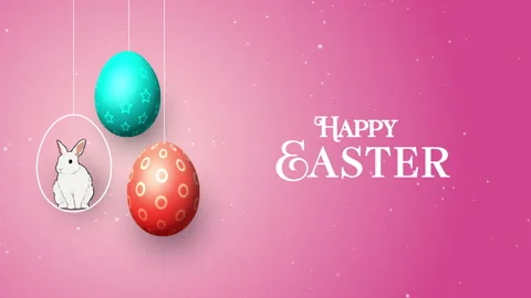 Happy bunny with many easter eggs on grass festive background for decorativ.. Video stock 241638126
