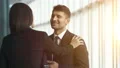 The happy business couple talk in the office center. slow motion 4k or 4k+ Resolution