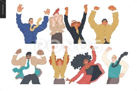 Happy business man and woman jumping in the air cheerfully Stock Illustration