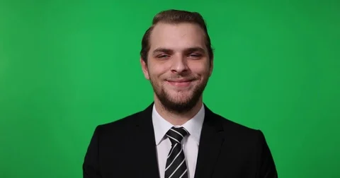 Happy Business Man Presentation Ok Sign Positive Concept Green Screen Background Stock Footage
