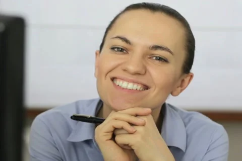 Happy business woman smiling to camera, close up NTSC Stock Footage