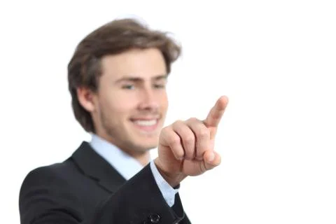 Happy businessman checking a virtual button Stock Photos