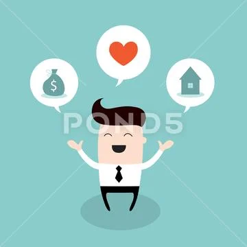 Happy businessman dream about bright future Business success concept Stock Illustration