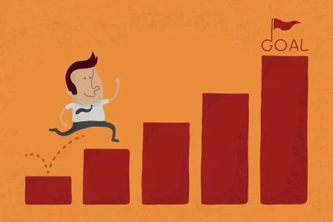 Happy Businessman jump over graph stat to goal , eps10 vector format Stock Illustration
