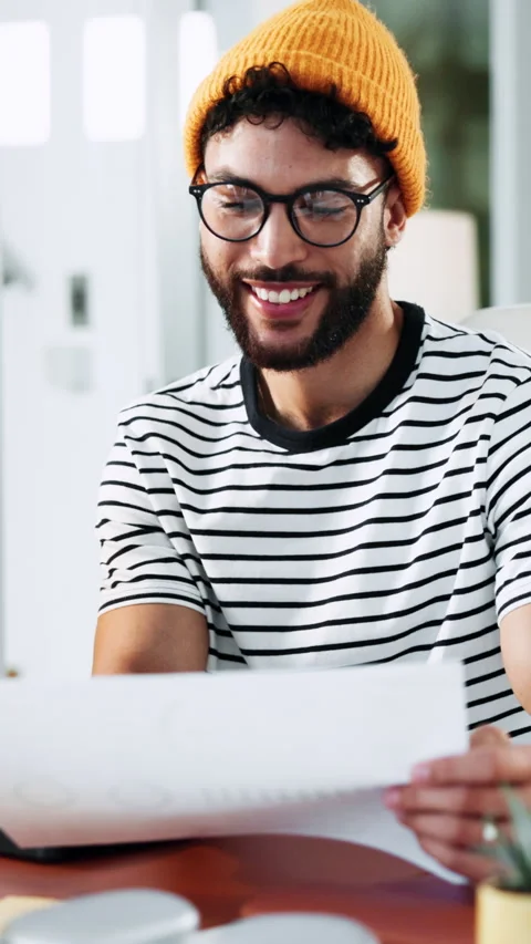Happy, businessman or documents with statistics for performance review or Stock Footage 333200291