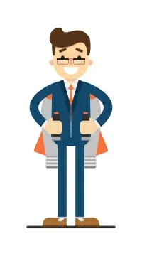 Happy businessman with rocket backpack Stock Illustration