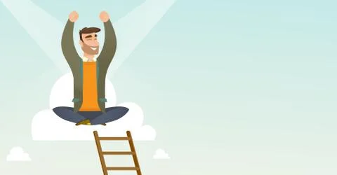 Happy businessman sitting on the cloud Stockillustratie