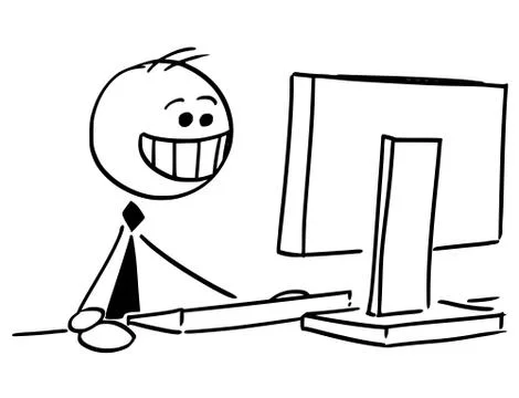 Happy Businessman Smiling Working on Computer Stock Illustration