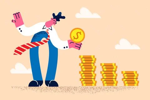 Happy businessman stack coins get money dividend Stock Illustration