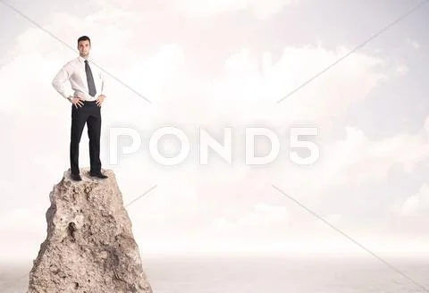 Happy businessman standing on cliff Stock Photos