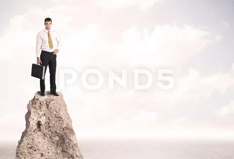 Happy businessman standing on cliff Stock Photos