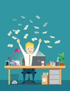 Happy businessman is working, looking at the computer laptop. Successful man Stock Illustration