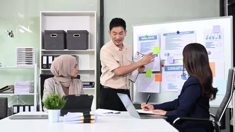 Happy businesspeople while collaborating on a new project in an office. Gro.. Stock Footage 312980837
