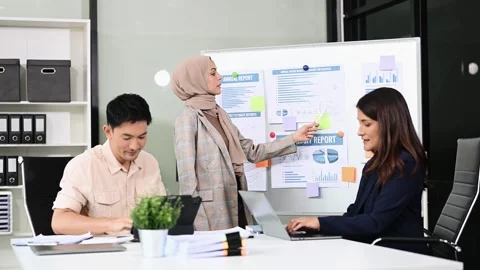 Happy businesspeople while collaborating on a new project in an office. Gro.. Stock Footage 312980848
