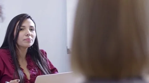 Happy Businesswoman Laughing at Meeting in Office Stock Footage