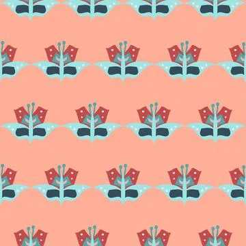 Happy Butterfly Pattern In Red And Blue On Peach Stock Illustration
