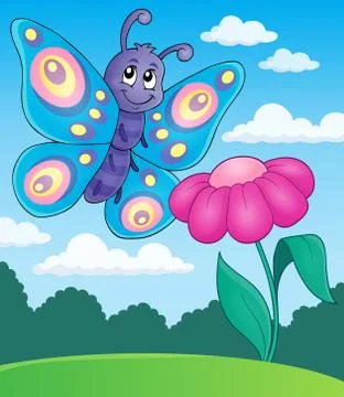 Happy butterfly topic image - eps10 vector illustration. Stock Illustration