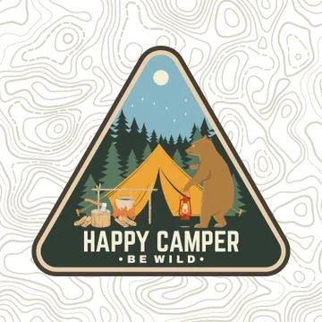 Happy camper patch. Be wild. Vector. Concept for shirt or logo, stamp, apparel イラスト素材