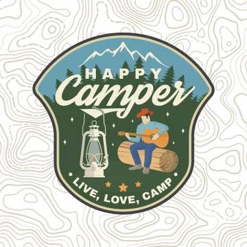 Happy camper patch. Vector. Concept for shirt or logo, print, stamp, apparel or Stock Illustration