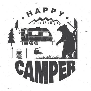 Happy camper. Vector illustration. Concept for shirt or logo, print, stamp or Illustrazione stock