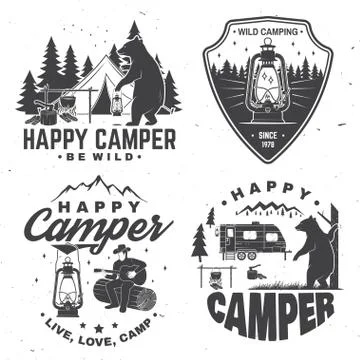 Happy camper. Vector illustration. Concept for shirt or logo, print, stamp or Stock Illustration