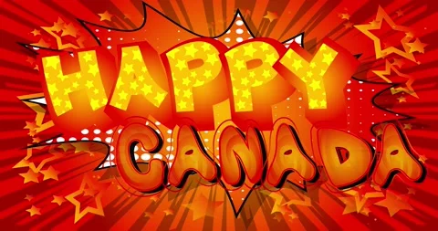 Happy Canada. Comic Book Orange colored words Stock Footage 168114288
