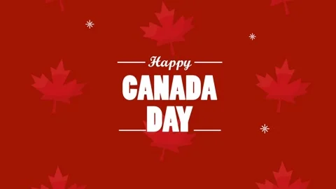 Happy Canada Day animation with red maple leaves and white snowflakes on re.. Stock Footage 339336213