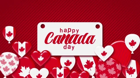 Happy Canada Day text animation with red and white baloon Stock Footage 270354881