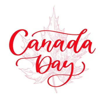 Happy Canada day vector card. Handwritten lettering with maple. Stock Illustration