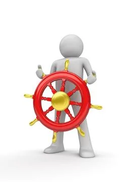Happy captain steering the wheel (3d isolated on white background series) Stock Illustration