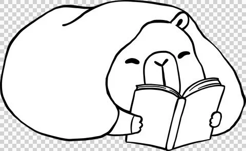 Happy Capybara Reading Book under blanket, Animal Bookish Outline Hand Drawn. Stock Illustration