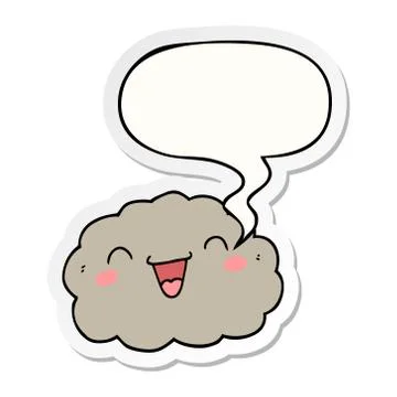 Happy cartoon cloud and speech bubble sticker 스톡 일러스트