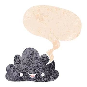 Happy cartoon cloud and speech bubble in retro textured style Stock Illustration