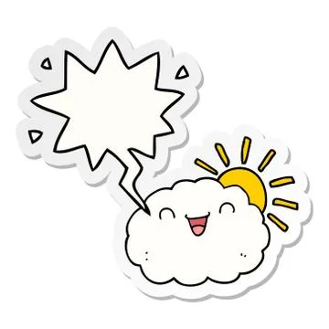 Happy cartoon cloud and speech bubble sticker Illustrazione stock
